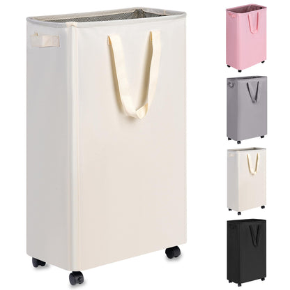efluky Slim Laundry Hamper with Wheels, Rolling Laundry Basket for Clothes, Small Laundry Basket for Bedroom, Dorm and Laundry Room, 60L Beige