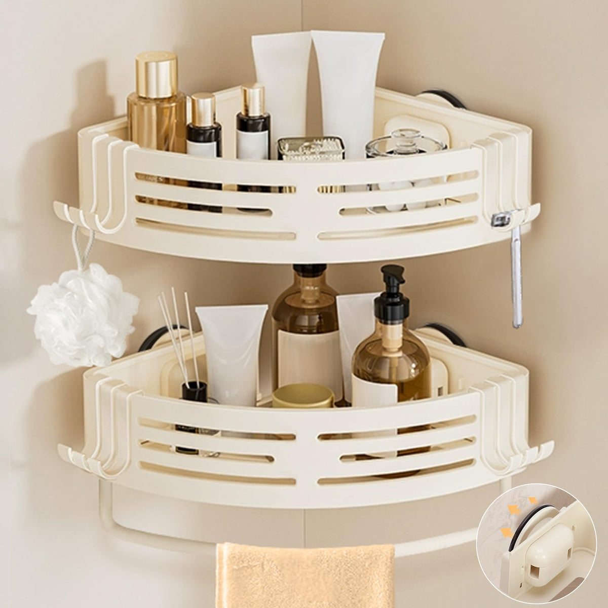 Conworld Corner Shower Caddy Suction Cups, No-Drilling Corner Shower Shelf