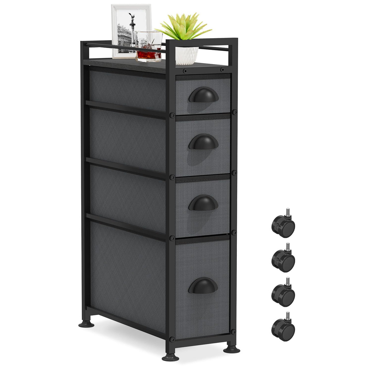 LASZOLA Narrow Cabinet Slim Storage Cart for Bathroom Small Space, Black