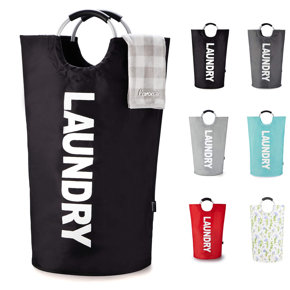Caroeas Tall Laundry Basket 90L, Large Hamper, Freestanding Laundry Bag