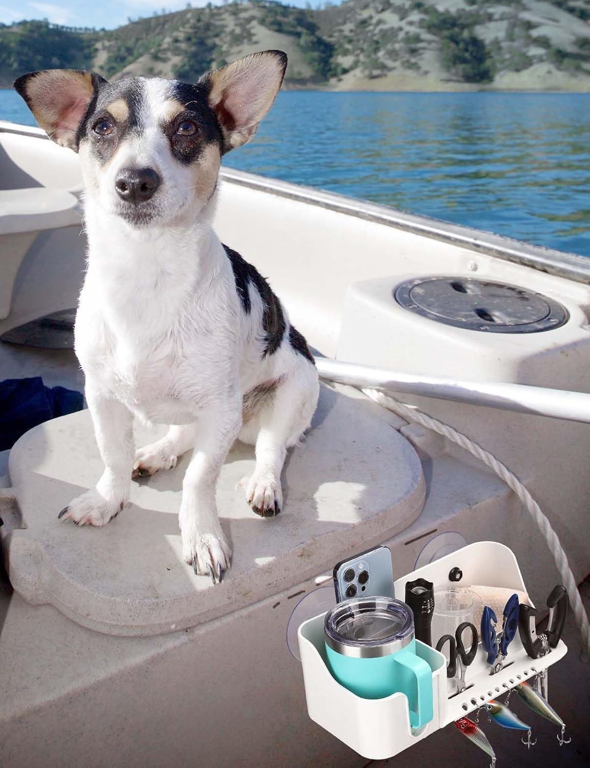 KEMIMOTO Boat Cup Holder, Caddy Organizer Installed With Screws/Suction Cups on Any Flat Surface, Storage Organizer, Cockpit Storage Box Marine Cup Holder for Bass Kayak Jon Pontoon Boat Accessories
