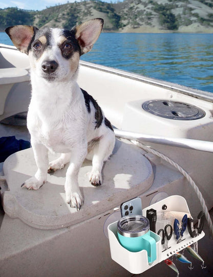 KEMIMOTO Boat Cup Holder, Caddy Organizer Installed With Screws/Suction Cups on Any Flat Surface, Storage Organizer, Cockpit Storage Box Marine Cup Holder for Bass Kayak Jon Pontoon Boat Accessories