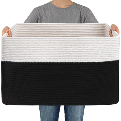 JMvicyroam 65L Large Woven Cotton Rope Blanket Basket, Oatmeal