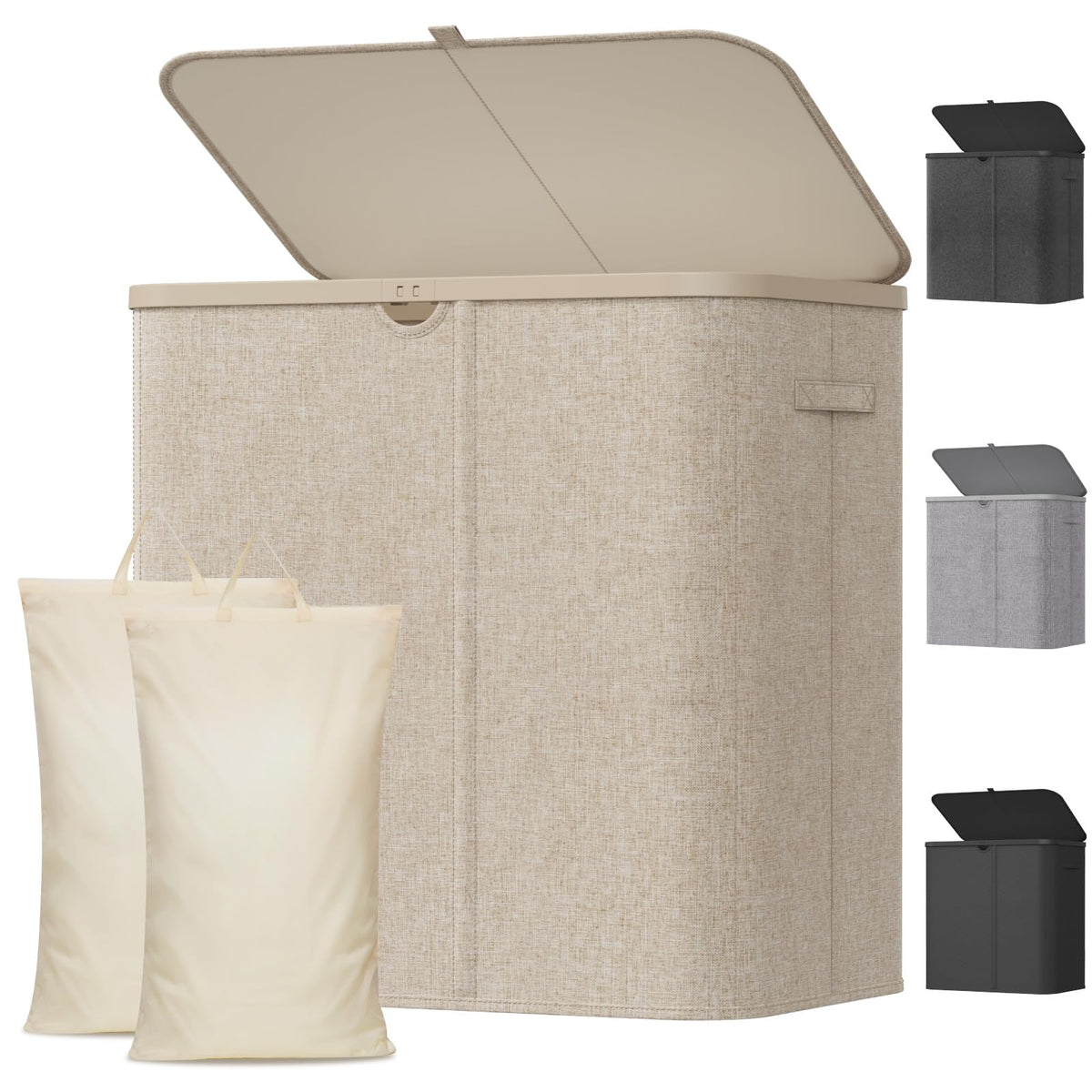 Lifewit 105L Large Laundry Hamper with Lid, Removable Inner Bag, Beige
