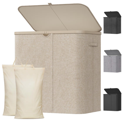 Lifewit 105L Large Laundry Hamper with Lid, Removable Inner Bag, Beige