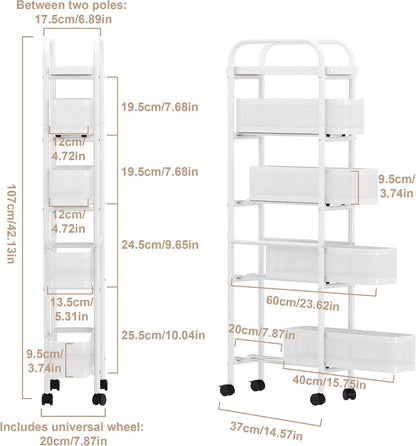 UMDONX 5-Tier Narrow Mobile Storage Cart with Pull-Out Baskets