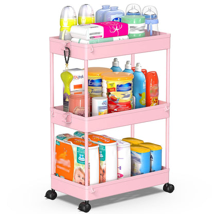 SPACEKEEPER 5 Tier Storage Rolling Cart, Bathroom Cart with Wheels, White