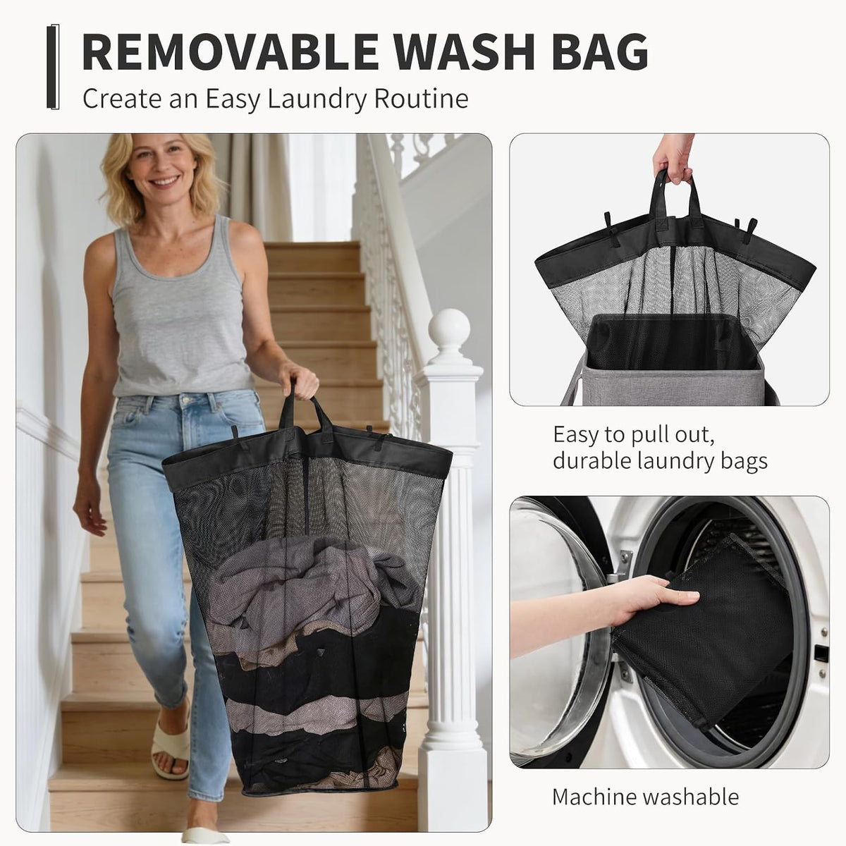 Goodpick 75L Rolling Laundry Basket with Wheels and Lid, Grey