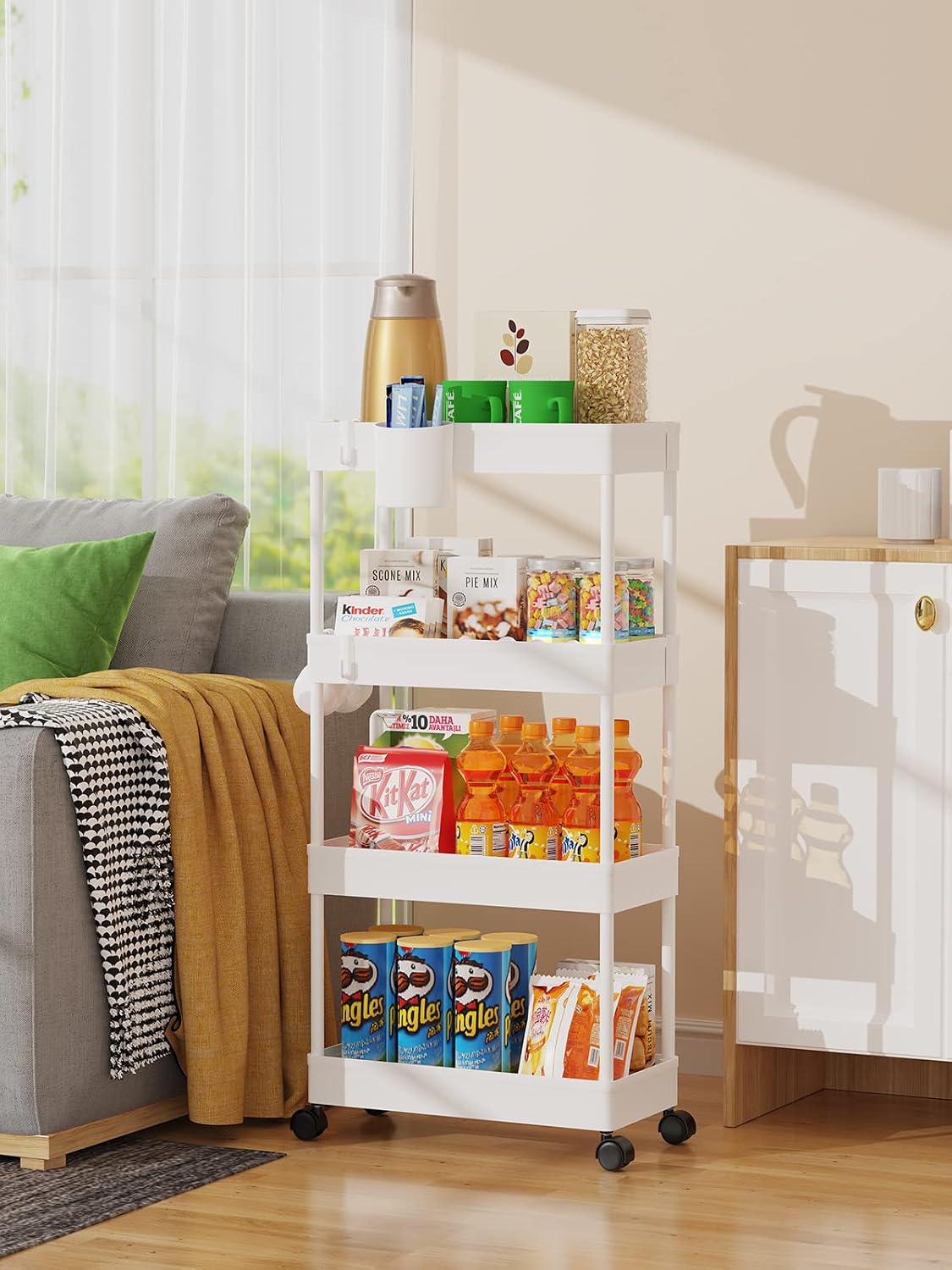 LEHOM Slim Rolling Storage Cart - 4 Tiers Bathroom Organizer Utility Cart