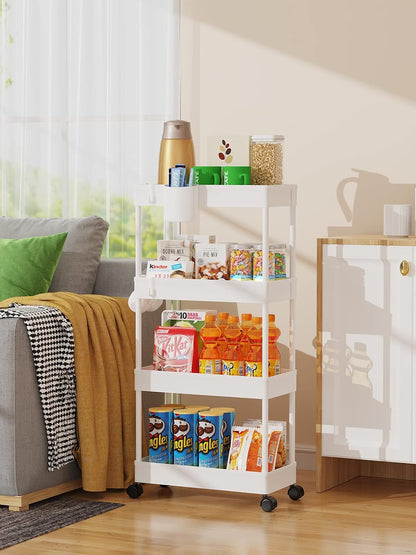 LEHOM Slim Rolling Storage Cart - 4 Tiers Bathroom Organizer Utility Cart