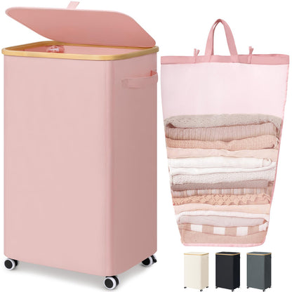Goodpick 100L Large Rolling Laundry Basket with Wheels and Lid, Black