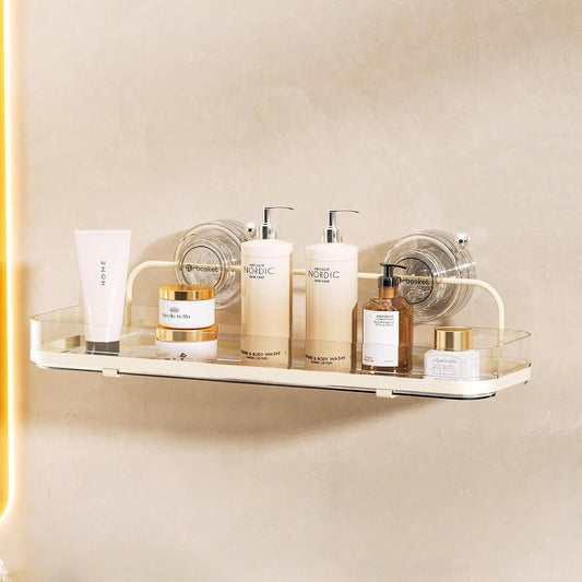 Suction Cup Shower Caddy, Wall Mounted No Drilling Bathroom Shower Organizers Storage Rack, Removable Shelves for Inside the Shower, Clear