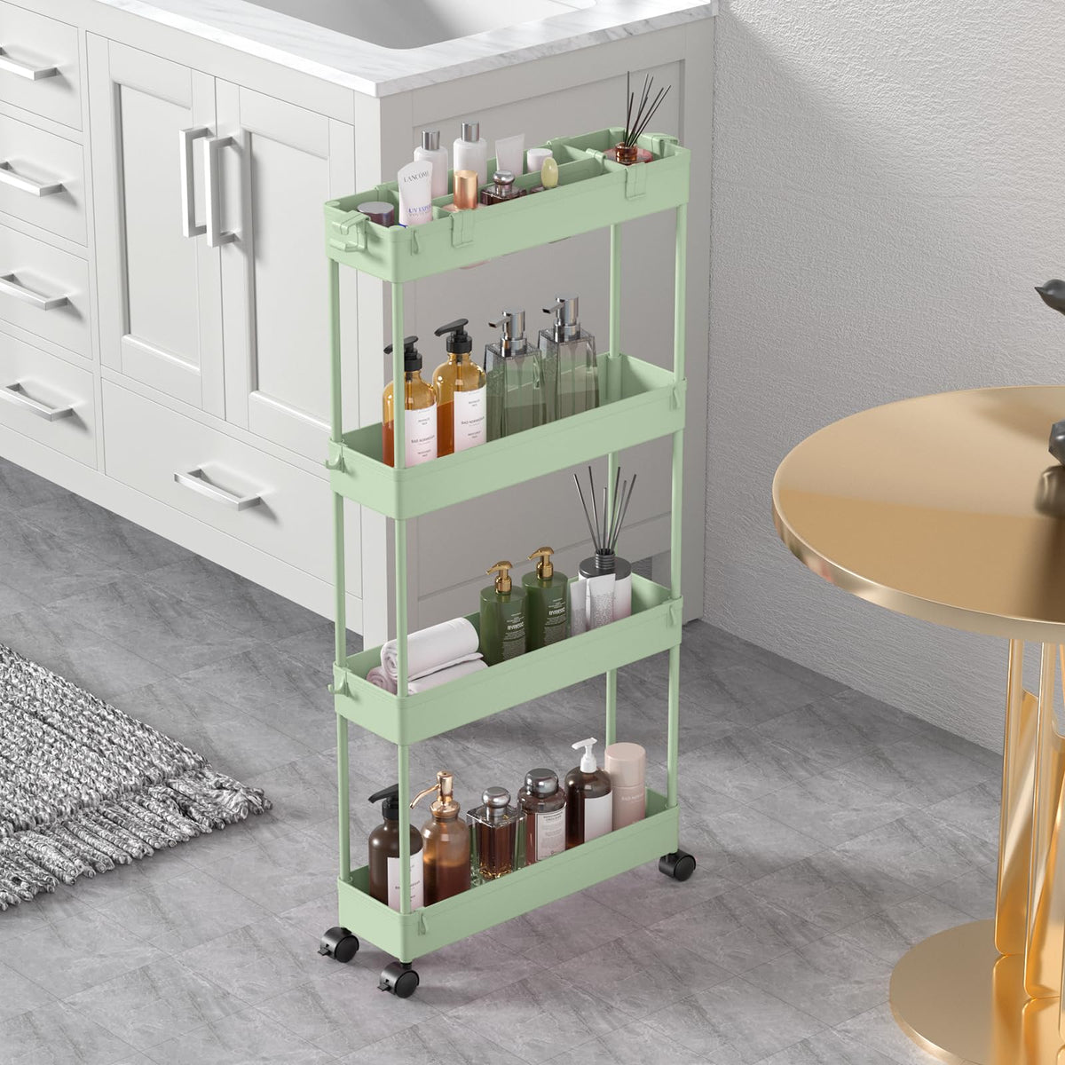 SPACELEAD Slim Storage Cart 4 Tier,Bathroom Organizer Rolling Utility,Mobile Shelving Unit Slide Out for Office, Kitchen, Laundry Room & Narrow Places,Gray