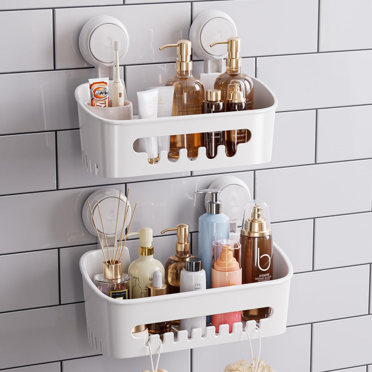 TAILI Shower Caddy Suction Cup Bathroom Organizer Shelves Frosted Clear 2pack