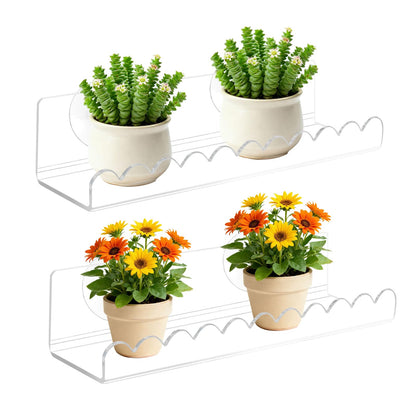 2 Pack Window Plant Shelves, 9 Inch Acrylic Suction Cup Shelf, Window Sill Extender for Indoor Succulents, Herb Planters, Micro Greens, Bathroom Organizer