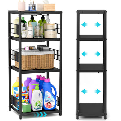 DAOUTIME Expandable Slim Storage Shelf, 3 Tier Metal Shelving Unit for Bathroom Storage Organizer, Free-Standing Narrow Shelf, Open Floor Shelves for Small Spaces,Laundry,Bathroom,Kitchen, White