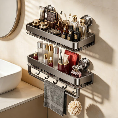 Suction Cup Shower Caddy,No Drilling, Rectangular, Grey,2-Pack