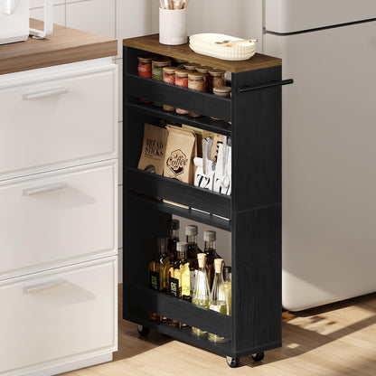 Yoobure 4-Tier Slim Storage Cart - Narrow Rolling Cart on Wheels, Slide Out Utility Carts with Adjustable Shelves, Organizer Trolley with Handle & Flip Top for Kitchen, Bathroom, Laundry, Small Spaces