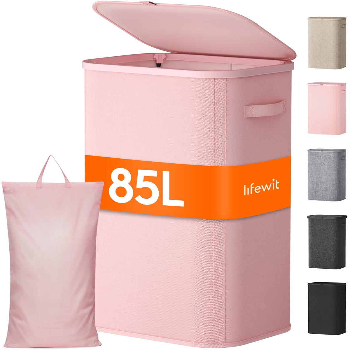 Lifewit 105L Large Laundry Hamper with Lid, Removable Inner Bag, Beige