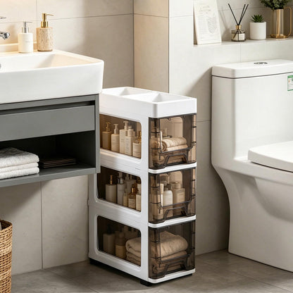 Narrow Bathroom Storage Cabinet with 4 Wheels, 3Tier Slim Storage Organizer