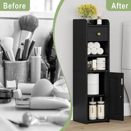Lomojo Small Bathroom Storage Cabinet with Drawer,7.75L*7.75D*29.6H(Black)