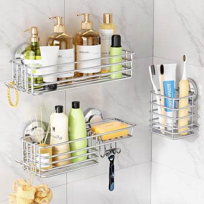 LEVERLOC Shower Caddy Suction Cup, 3 Pack Heavy Duty Bathroom Organizer