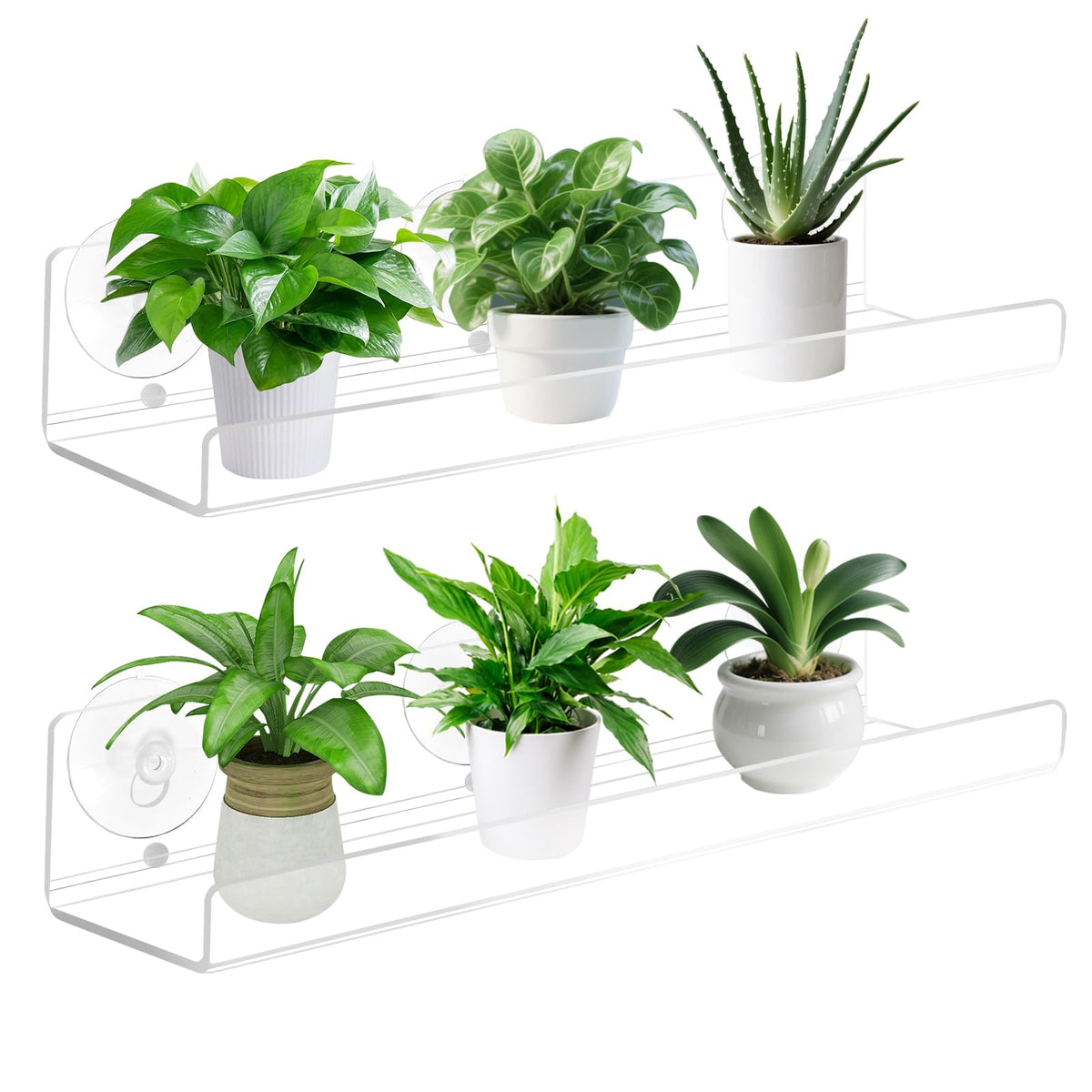 2 Pack Window Plant Shelves, 9 Inch Acrylic Suction Cup Shelf, Window Sill Extender for Indoor Succulents, Herb Planters, Micro Greens, Bathroom Organizer