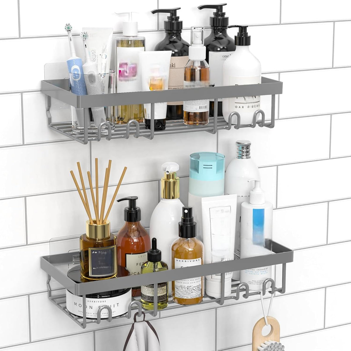 Moforoco Suction Cup Shower Caddy Shelf Organizer Rack, Black Bathroom Shelves Basket, Home Farmhouse Wall Inside Organization and Storage