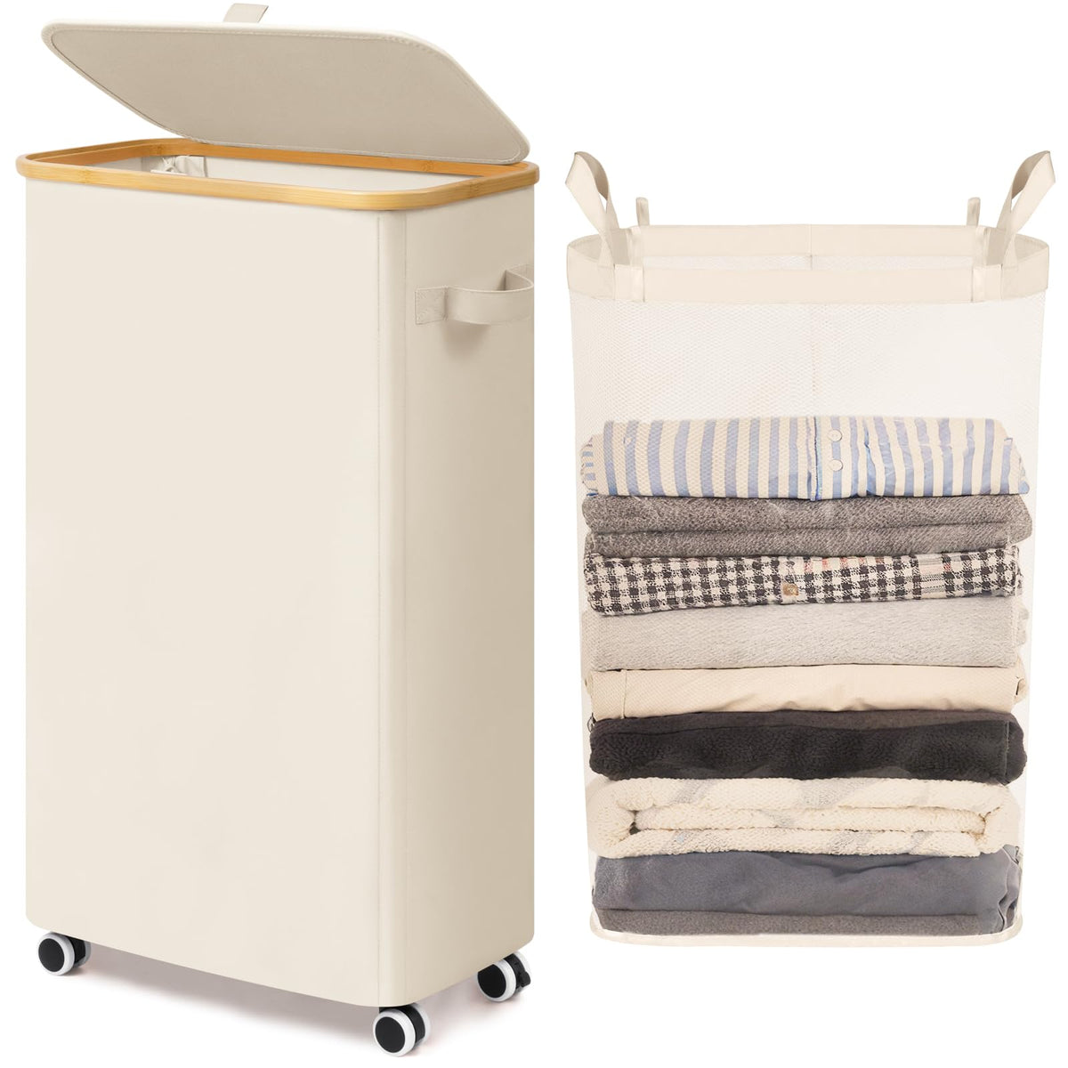 Goodpick 100L Large Rolling Laundry Basket with Wheels and Lid, Black