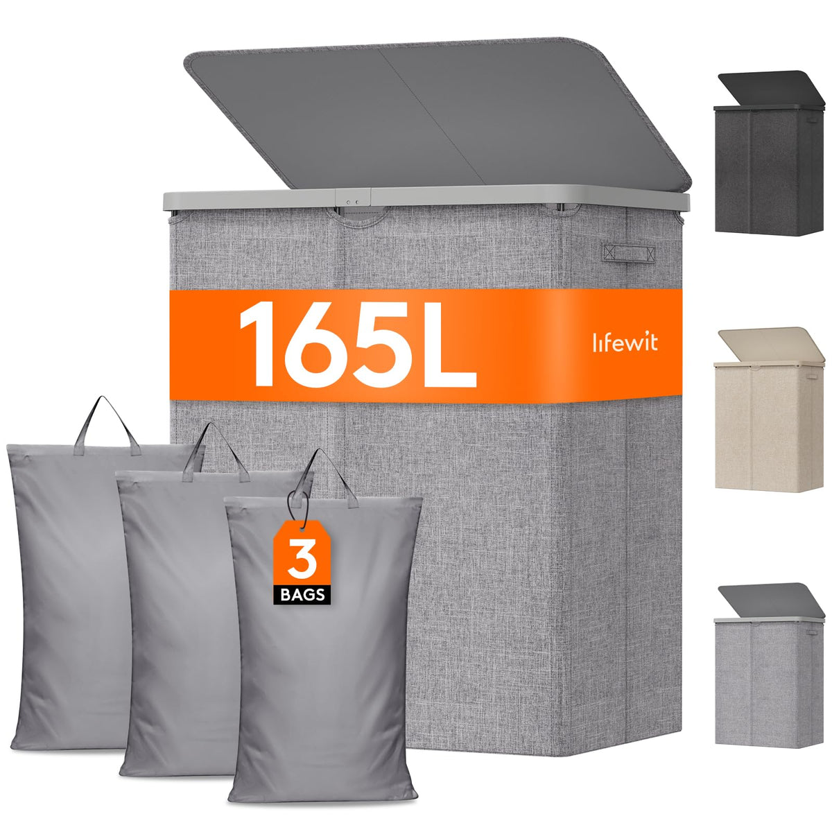 Lifewit 105L Large Laundry Hamper with Lid, Removable Inner Bag, Beige