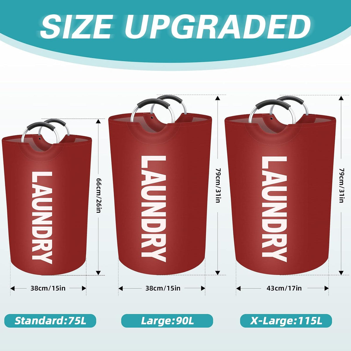 90L Large Laundry Basket, Dirty Clothes Waterproof Laundry Hamper, Red