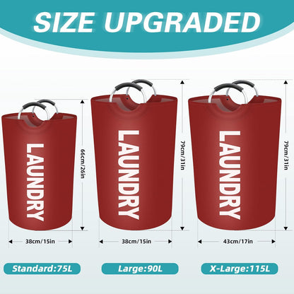 90L Large Laundry Basket, Dirty Clothes Waterproof Laundry Hamper, Red