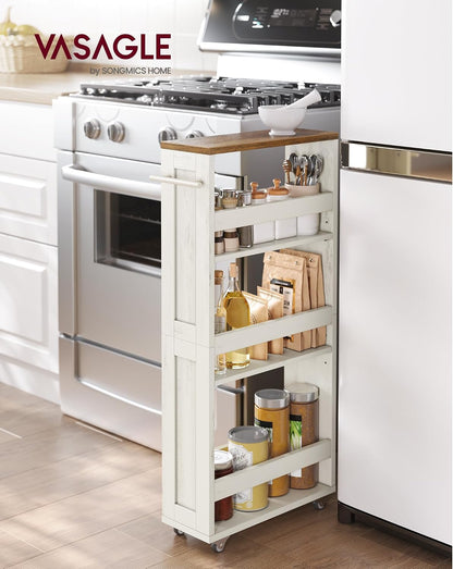 VASAGLE 4-Tier Slide-Out Storage Cart, Slim Kitchen Cart with Wheels
