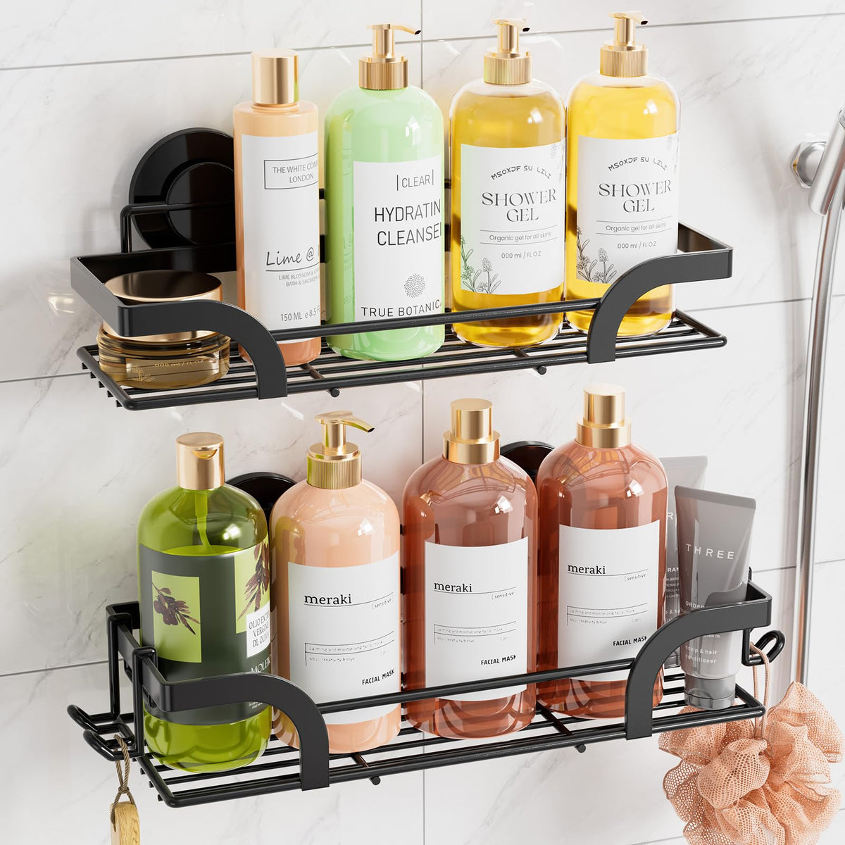 TAILI 2 Pack Shower Caddy Suction Cup, Heavy Duty Shower Organizer, Black