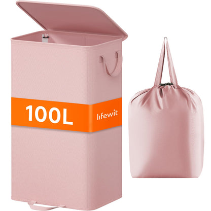Lifewit Double Laundry Hamper with Lid, Removable Laundry Bags, Black