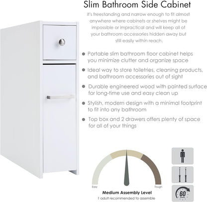 Spirich Slim Bathroom Storage Cabinet with Toilet Paper Holder, White