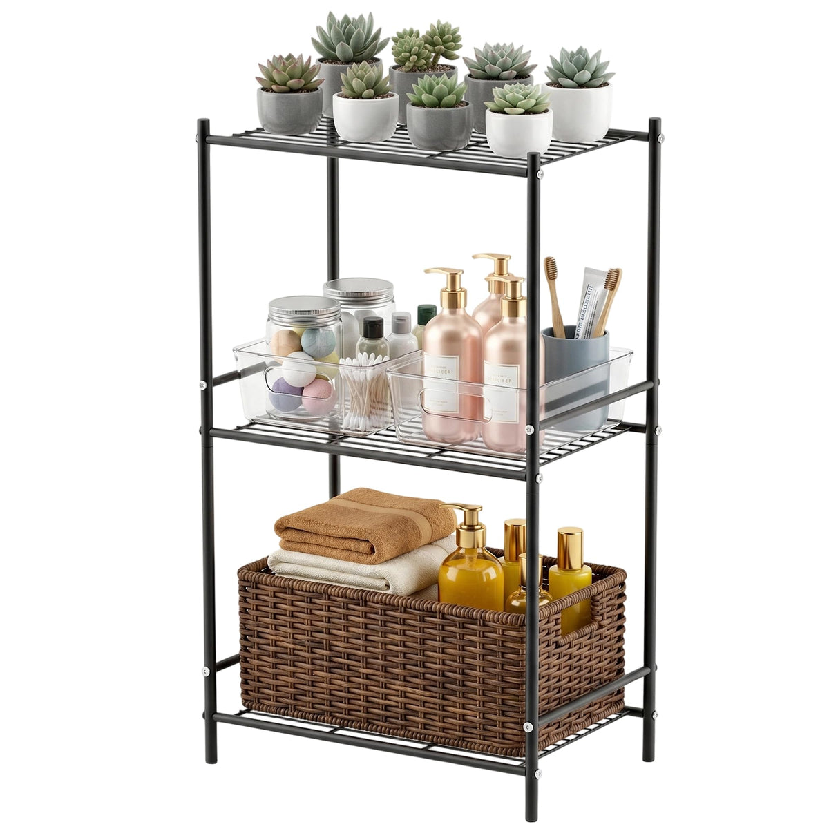JAQ 3 Tier Small Shelf for Small Spaces, Narrow Bathroom Shelving Unit, Metal Storage Shelf Organizer for Bathroom, Closet, Laundry Room, Dorm, Office, White