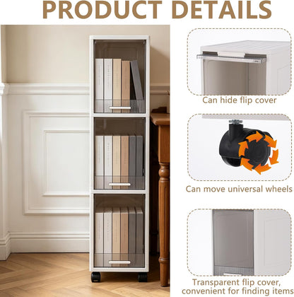 Narrow Bathroom Storage Cabinet with 4 Wheels, 3Tier Slim Storage Organizer