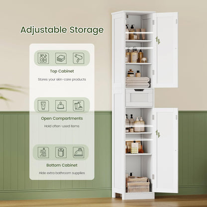 Iwell 66.9" Tall Bathroom Storage Cabinet with 2 Doors & 1 Drawer