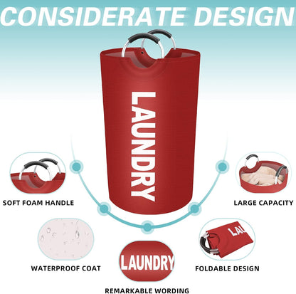 90L Large Laundry Basket, Dirty Clothes Waterproof Laundry Hamper, Red
