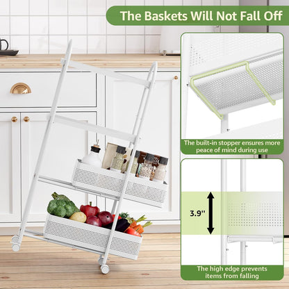 KINGRACK 4 Tier Slim Rolling Cart with Drawer, Metal Utility Storage Cart