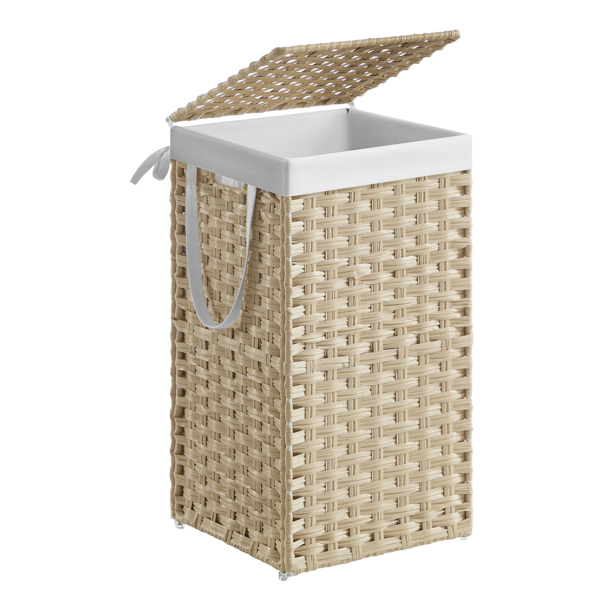 SONGMICS Laundry Hamper with Lid, 17.2 Gallon (65 L) Synthetic Rattan Clothes Laundry Basket with Lid and Handles, Foldable, Removable Liner, Goose Yellow ULCB165N01