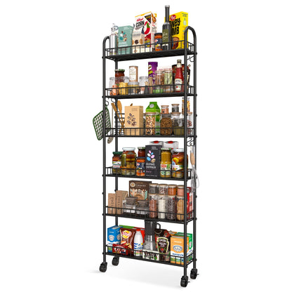Slim Rolling Storage Cart with Wheels, Metal 6 Tier Spice Rack Mobile Shelving Unit Organizer Kitchen Utility Cart for Office Bathroom Kitchen Laundry Room Narrow Places (6inches)