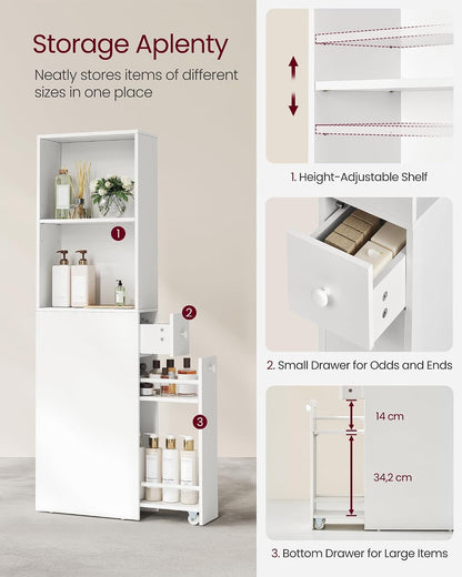VASAGLE Slim Bathroom Storage Cabinet, Narrow Freestanding, with Drawers