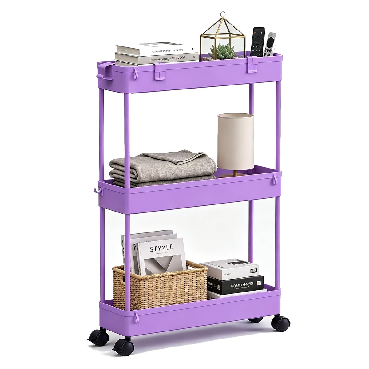 SPACELEAD Slim Storage Cart 3 Tier,Bathroom Organizer Rolling Utility,Mobile Shelving Unit Slide Out for Office, Kitchen, Laundry Room & Narrow Places,Black