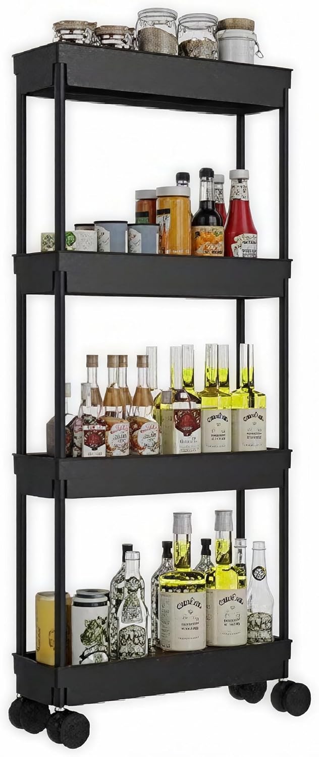 Sooyee 4 Tier Slim Storage Cart, Black