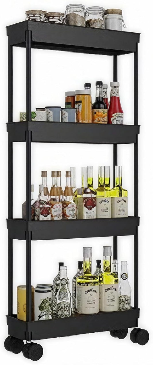 Sooyee 4 Tier Slim Storage Cart, Black