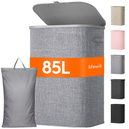 Lifewit 105L Large Laundry Hamper with Lid, Removable Inner Bag, Beige