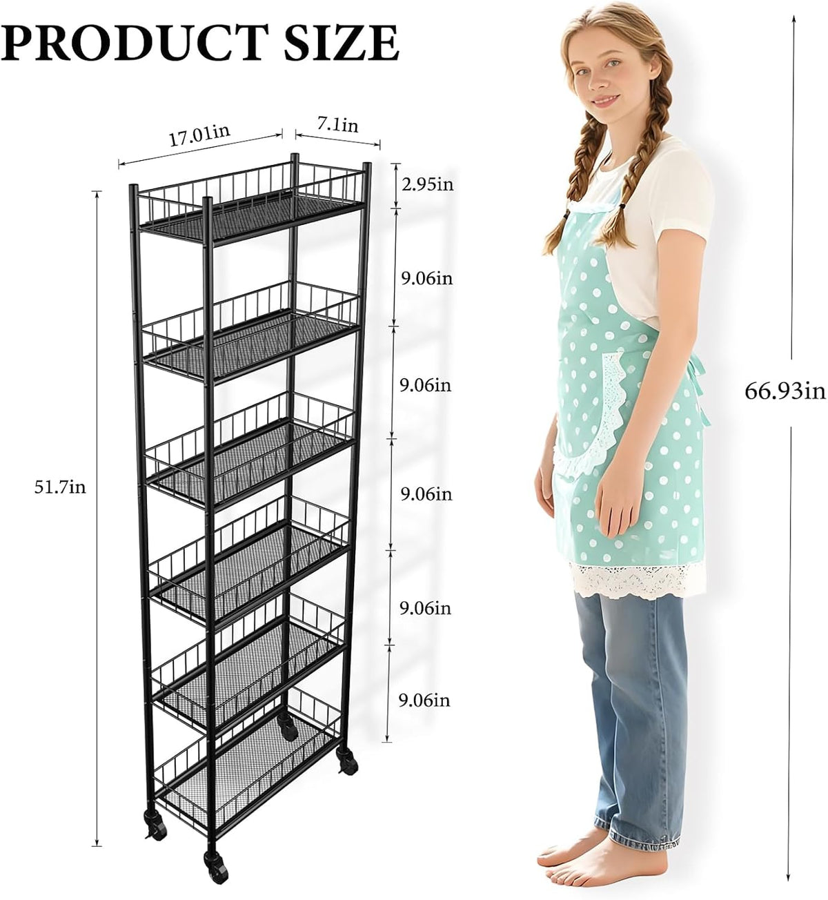 Utility Slim Storage Cart 6 Tier Narrow Metal Frame Carts