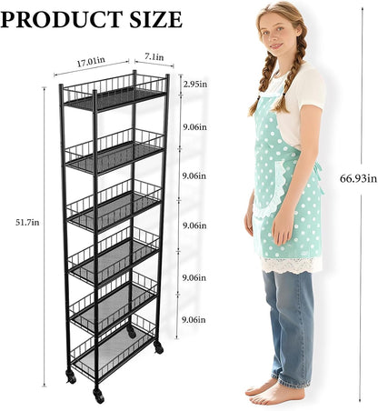 Utility Slim Storage Cart 6 Tier Narrow Metal Frame Carts